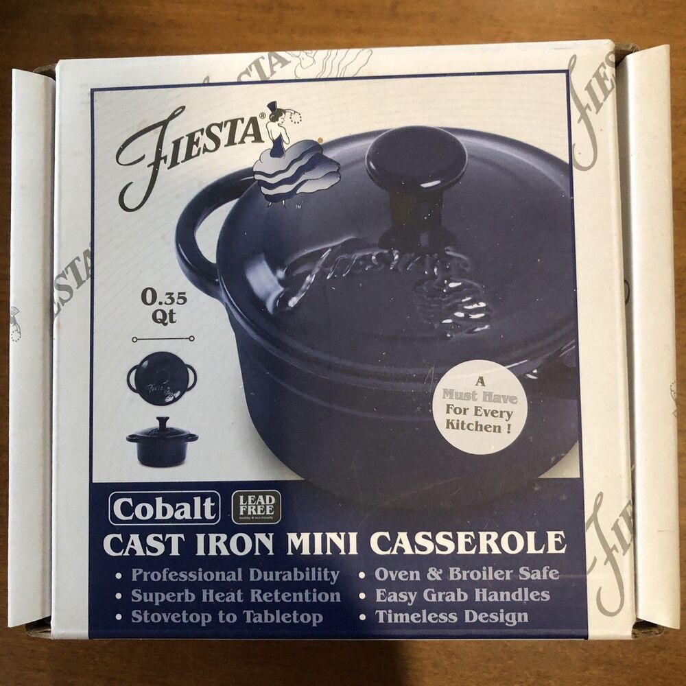 Fiesta Cobalt Blue Enameled NIB Cast Iron Mini Dutch Casserole Fiestaware .35 qt